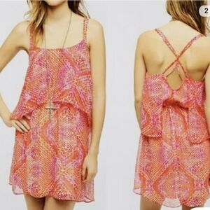 ⭐️Ecote' Pink Orange Double Strap Mini Dress Sz S